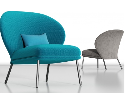 现代轻奢金属绒布单椅组合模型3d模型