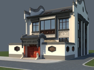 3d中式徽派独栋别墅模型