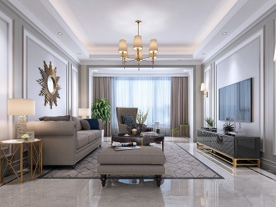 3d美式家居客厅沙发组合模型