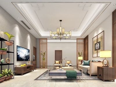 3d新中式客厅沙发组合模型