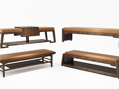 新中式卧榻床尾凳模型3d模型