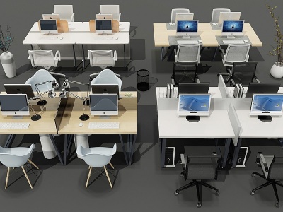 现代办公桌椅员工工位模型3d模型