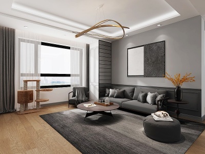 3d现代客厅沙发挂画模型