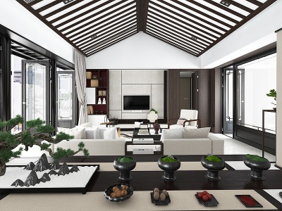 3d新中式客厅沙发模型