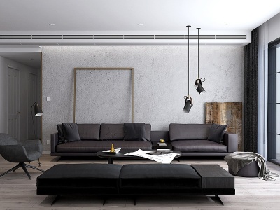 3d现代客厅沙发茶几挂画组合模型