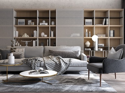 现代客厅沙发茶几装饰柜模型3d模型