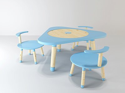 3d北欧现代儿童学习桌椅模型