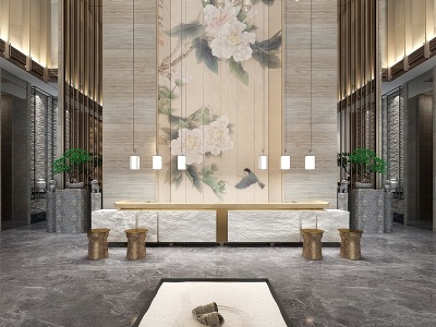 3d新中式酒店<font class='myIsRed'>会所</font>大厅模型