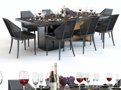 3d现代餐桌椅餐具饰品模型