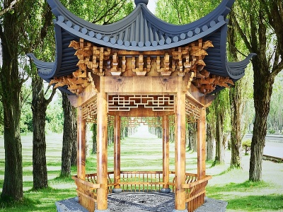 中式公园亭子八角亭模型