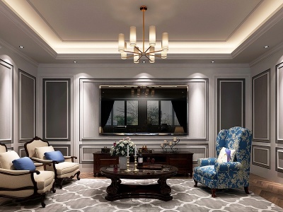 美式客厅沙发茶几组合3d模型