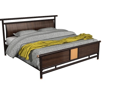 3d新中式床单品床模型