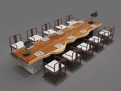 新中式会议桌组合模型3d模型