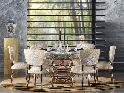 3d新古典餐桌椅组合模型