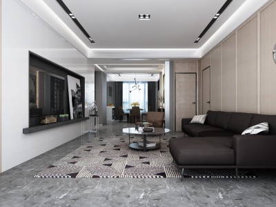 现代客厅转角沙发茶几模型3d模型