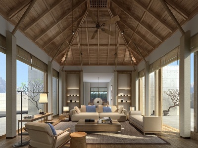 3d中式家装空间客厅模型