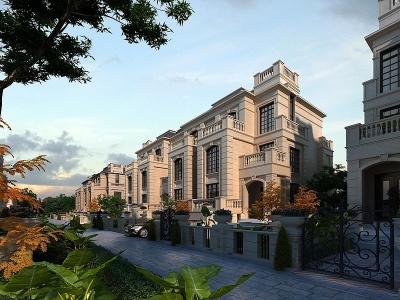 欧式豪华古典别墅洋房外观模型