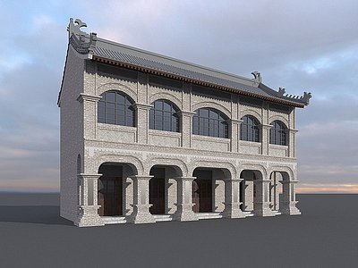 3d新中式风古建筑模型