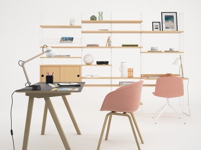书桌椅子书架组合模型3d模型