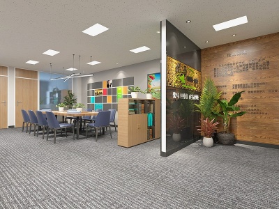 3d现代办公室办公室入户墙模型