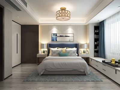 3d现代卧室床吊灯模型