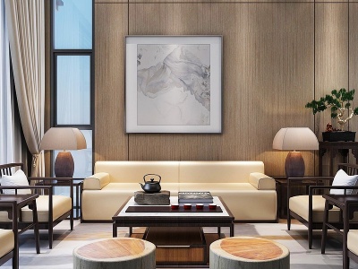 3d新中式客厅沙发单人椅模型