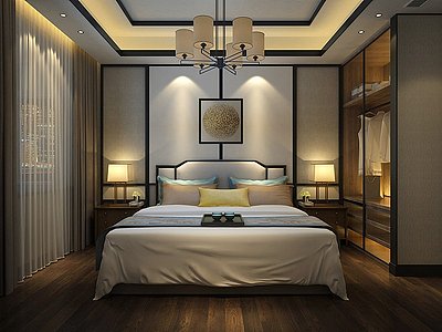 新中式卧室吊灯时尚衣柜模型3d模型