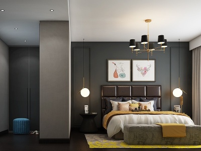 3d现代卧室儿童房高低床模型
