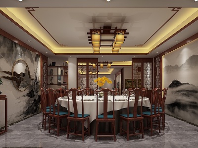 3d中式餐厅包厢模型