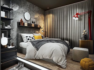 工业风卧室双人床装饰摆件模型3d模型
