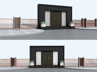 3d新中式大门入口门房模型