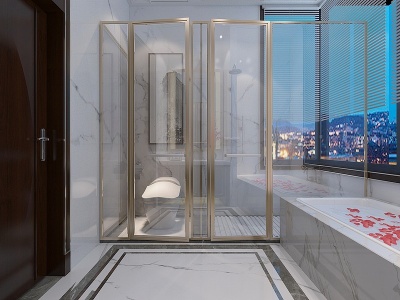 3d新中式卫生间主卫淋浴房模型