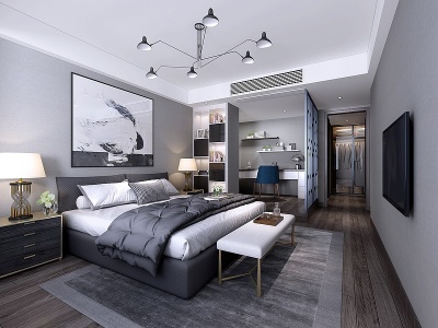 3d现代黑白灰现代卧室模型