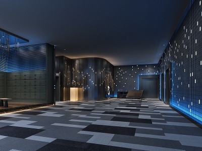 3d现代科技酒店走廊模型
