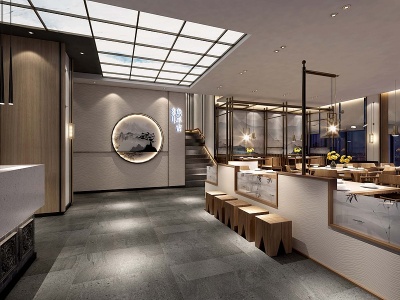 3d新中式餐厅客厅模型