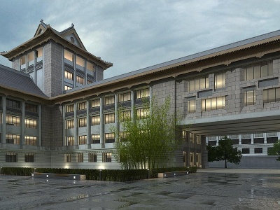 3d新中式古典商业会所办公楼模型