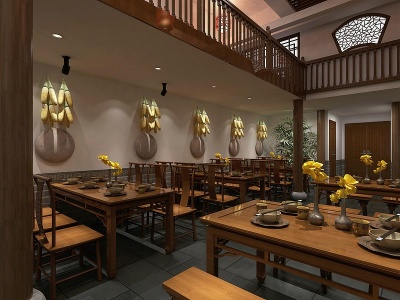 3d新中式面馆餐厅模型