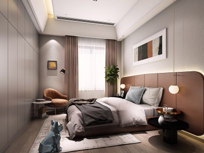 3d现代女儿房卧室双人床模型