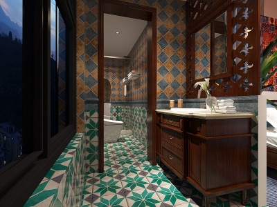 3d新古典摩洛哥卧室卫生间模型