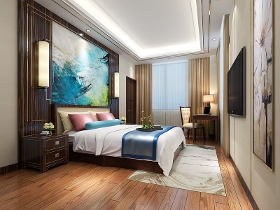 新中式套房卧室卧室客房模型3d模型