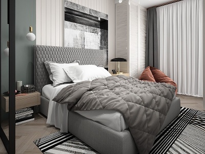 3d现代简约现代北欧卧室模型