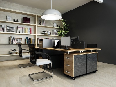 现代办公桌黑色工作台模型3d模型