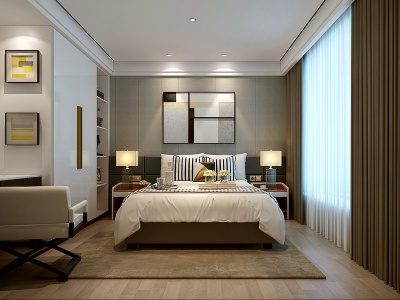 现代时尚简洁卧室模型3d模型