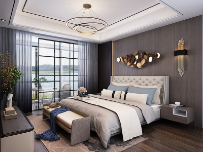 3d后现代卧室床具装饰模型