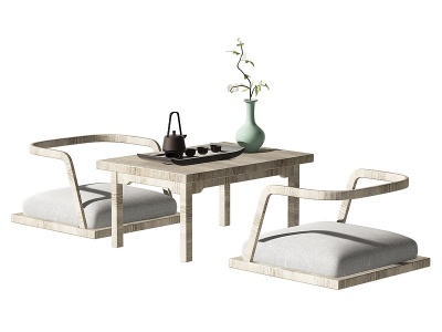 3d新中式休闲桌椅组合模型