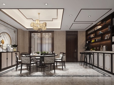 新中式现代客厅餐厅组合模型3d模型