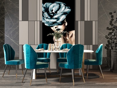 现代蓝色轻奢餐厅模型3d模型
