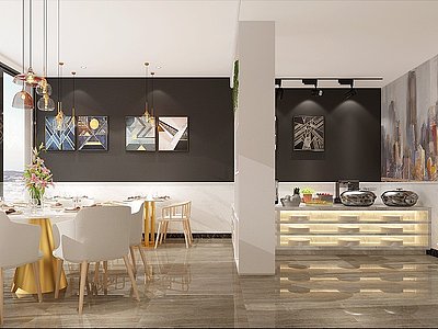 现代家庭自助餐厅餐桌模型3d模型