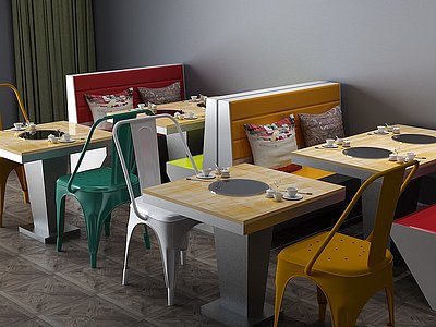 3d现代餐桌餐桌椅卡座模型