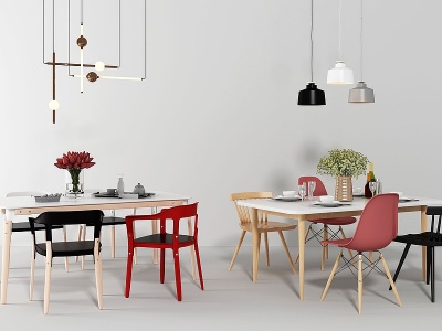 3d北欧现代北欧餐桌椅组合模型